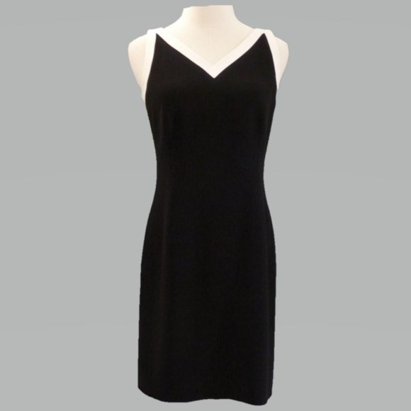 Ann Taylor 6P Black Sheath Dress with Ivory Trim - Picture 1 of 4